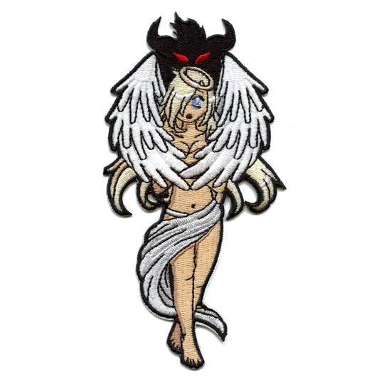 Demon Behind Blonde Angel Patch Heaven White Goddess Embroidered Iron On