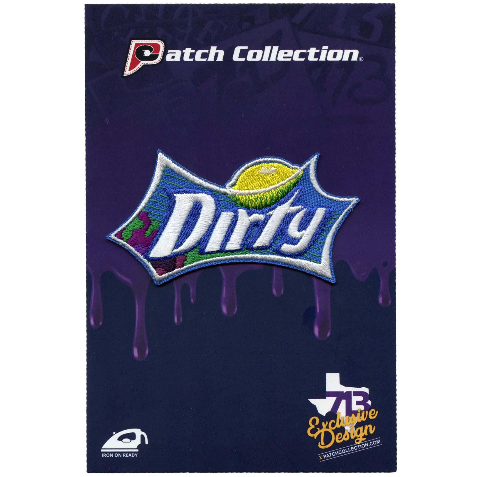 Patch avec logo Dirty Soda, sirop violet bu, brodé à repasser
