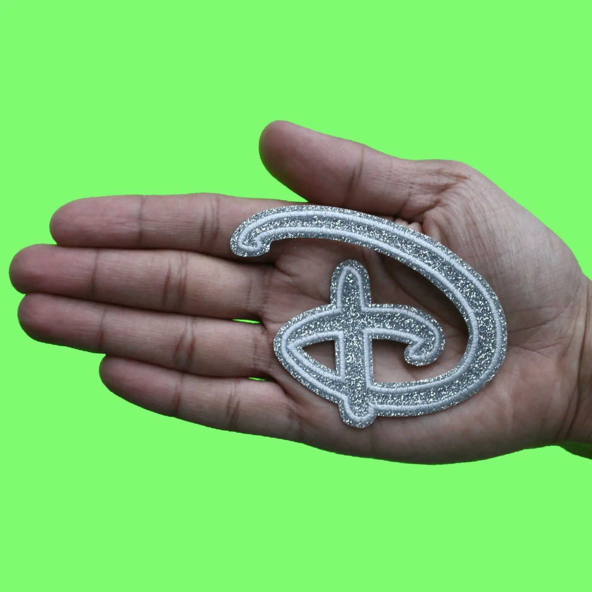 Disney D Logo Patch Glitter Silver Channel Applique Embroidered Iron On