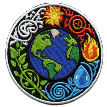 Patch brodé thermocollant Terre Feu Air Vent Éléments de la nature mondiale