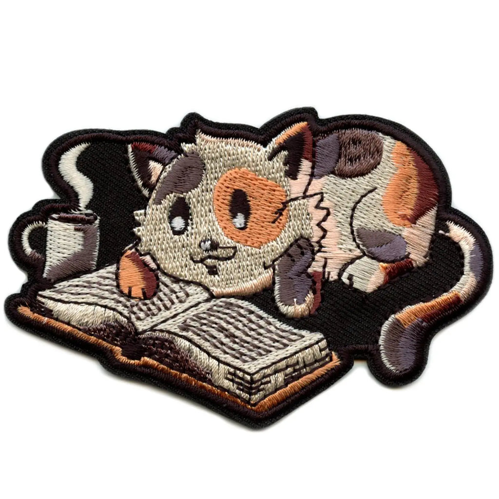EduFly Bookworm Cat Patch Calico Kitty Art Embroidered Iron On
