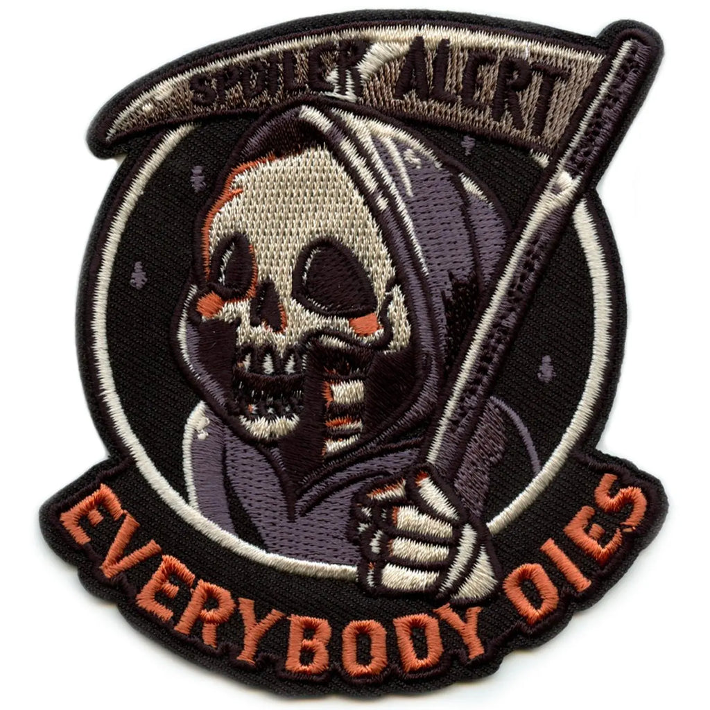 EduFly Spoiler Alert Patch Grunge Skull Art Embroidered Iron On