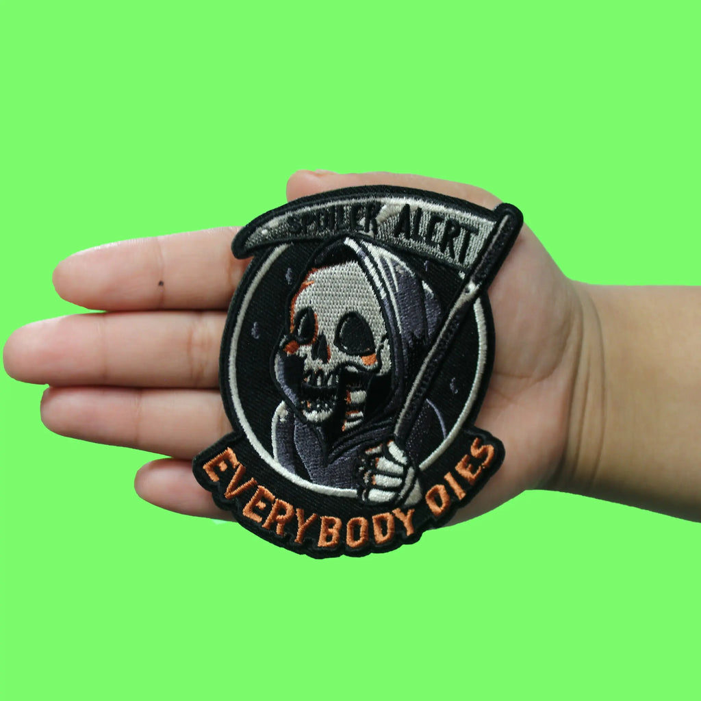 EduFly Spoiler Alert Patch Grunge Skull Art Embroidered Iron On