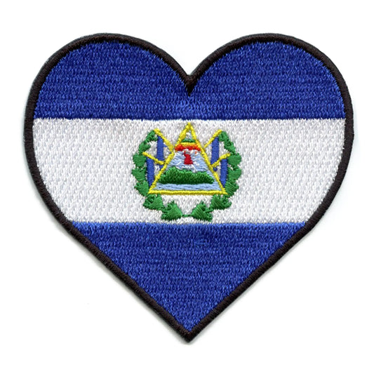 El Salvador Flag Patch Hispanic Country Heart Embroidered Iron On