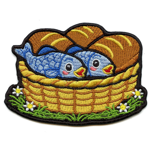 Feeding The 5,000 Patch Fish Bread Religious Embroidered Iron On