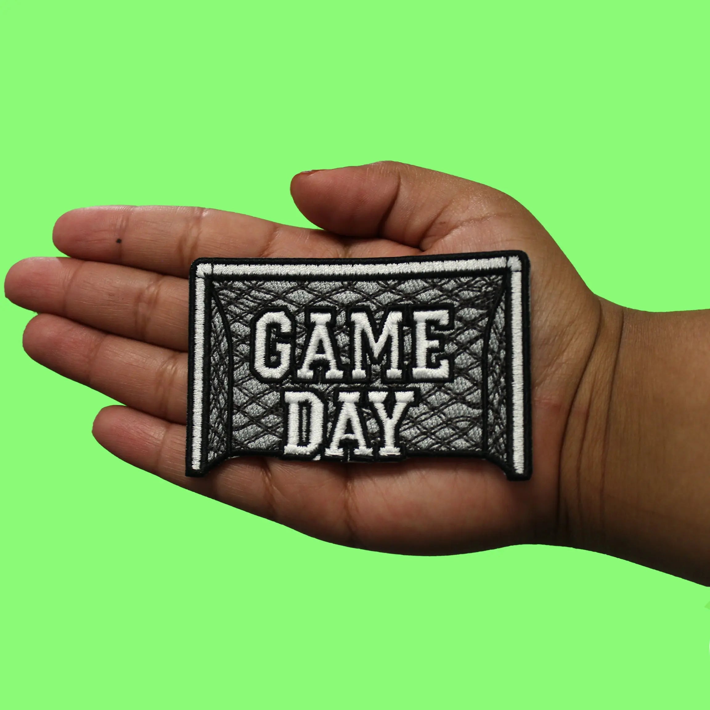 Game Day Soccer Goal Patch Stadium Net Script Embroidered Iron-On