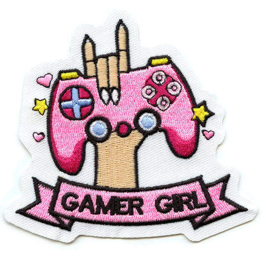 Gamer Girl Pink Logo Patch Feminine Video Game Player Embroidered Iron On
