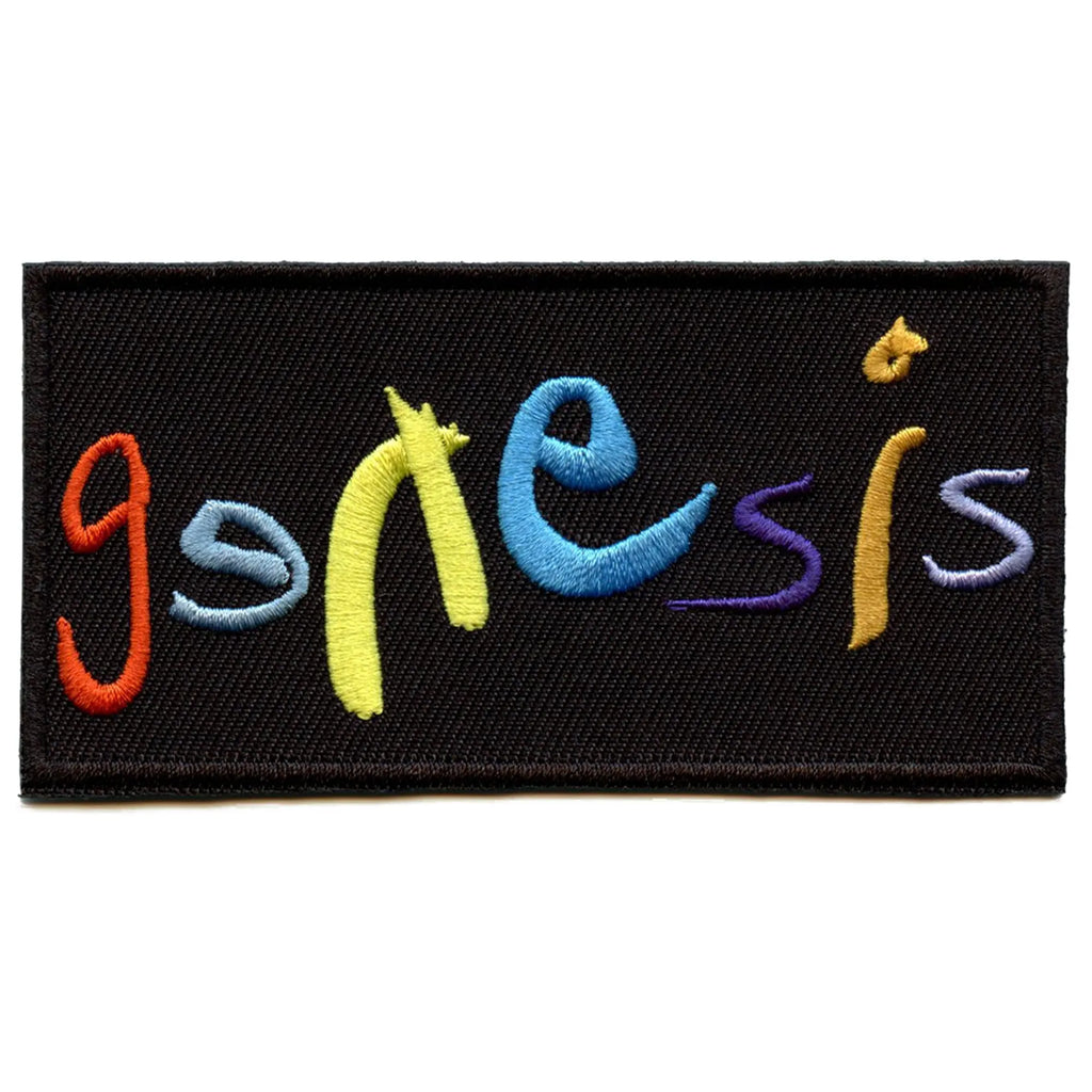 Patch avec logo coloré écrit Genesis, groupe de rock anglais, thermocollant sublimé