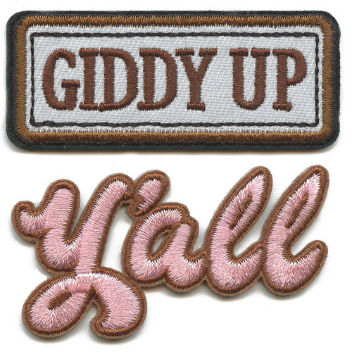 Giddy Up Y'all Patch Western Script Set Embroidered Iron On