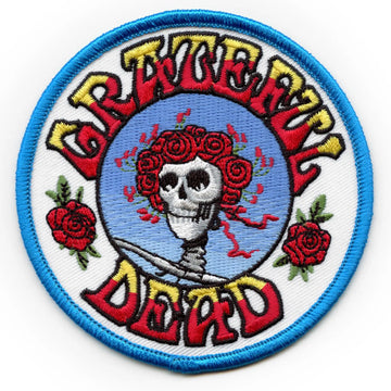 Grateful Dead Skull Rose Logo Patch Rock Band Embroidered Iron On (Light Blue)