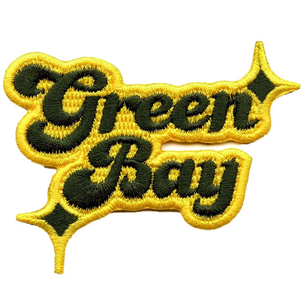 Green Bay Sparkle Patch Wisconsin State Script Embroidered Iron-On