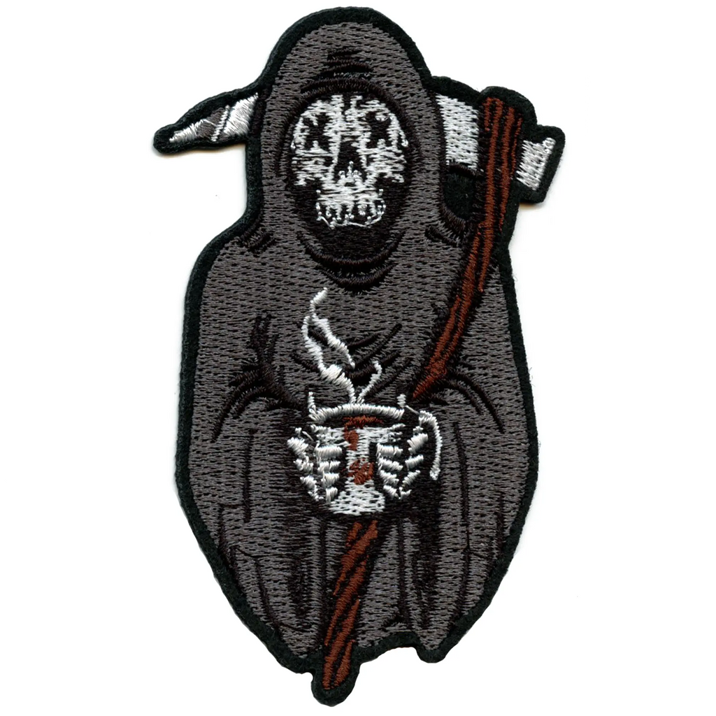 Grium Reeper Patch Grim Reaper with Hot Coffee Patch Death Skull Embroidered Iron On ...