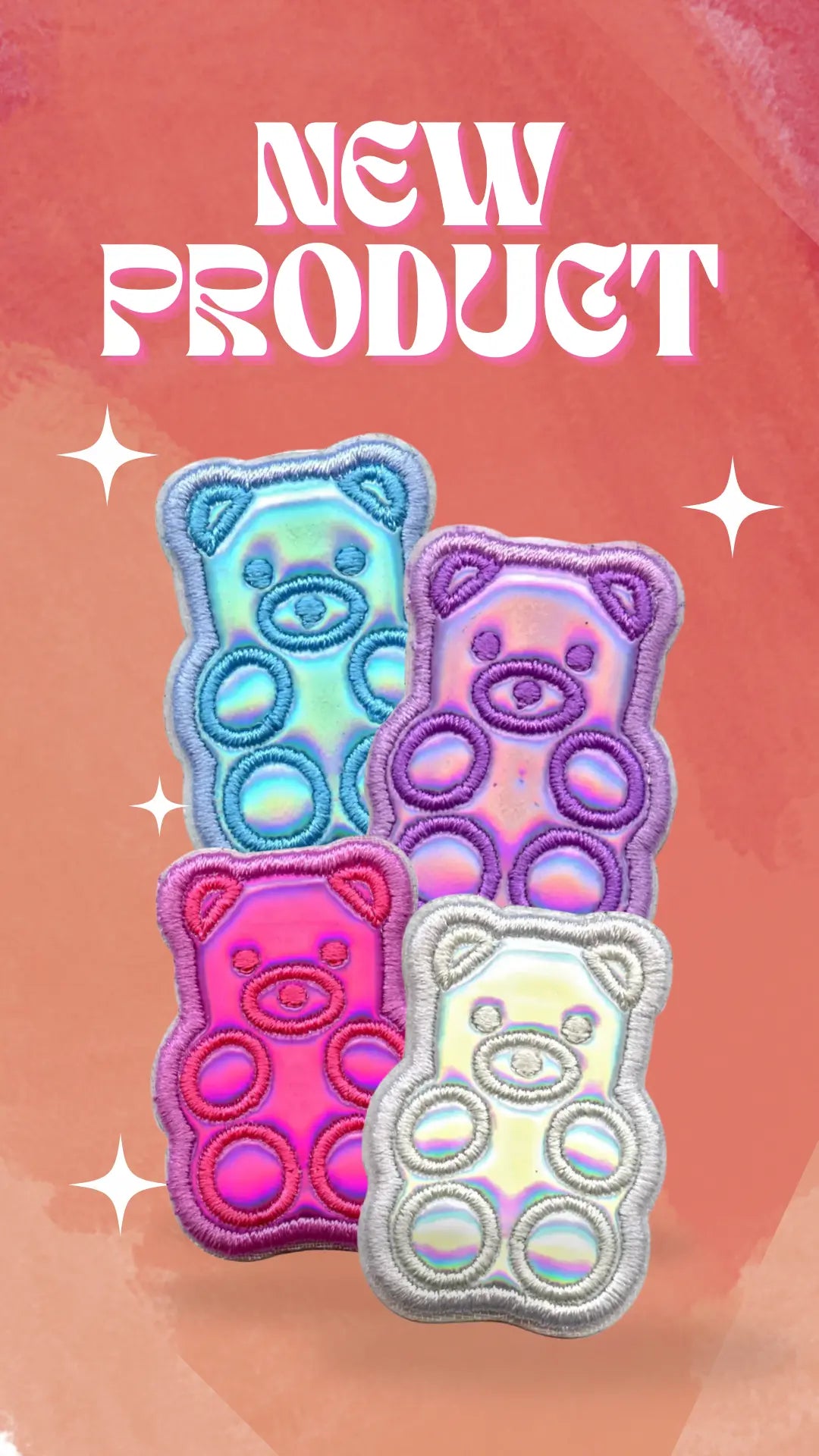 Gummy Teddy Bears Patch Animal Mini Set Iridescent Embroidered Iron On