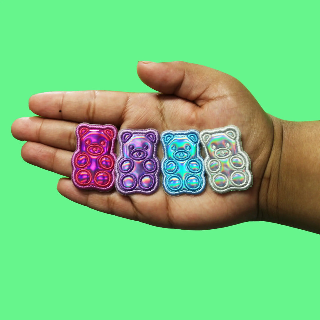 Gummy Teddy Bears Patch Animal Mini Set Iridescent Embroidered Iron On