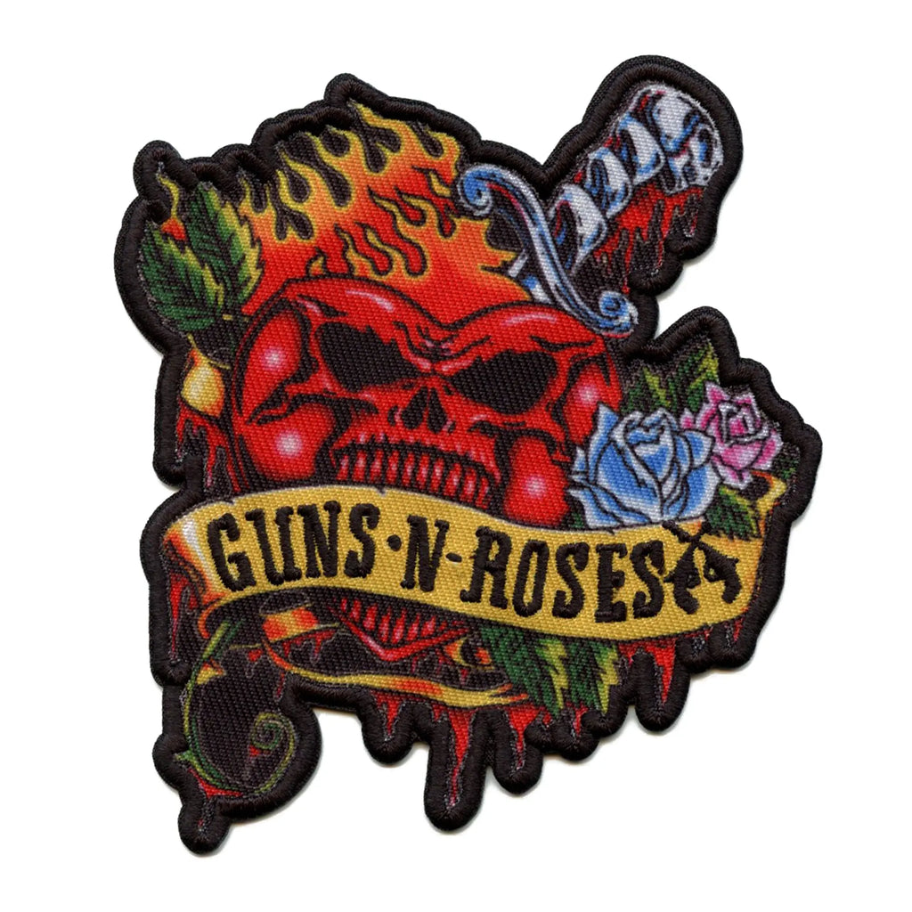 Guns N' Roses Flame Banner Patch Dagger Skull Heart Sublimated Iron On