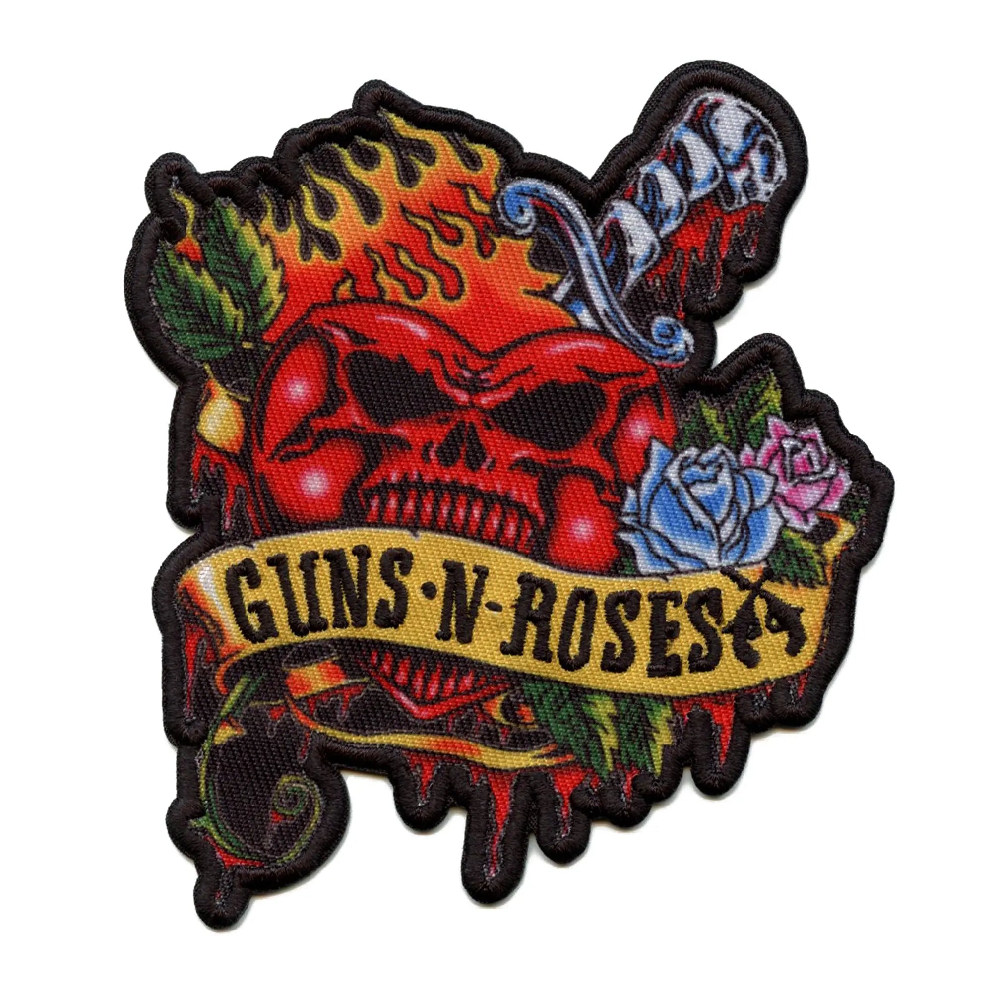 Guns N' Roses Flame Banner Patch Dagger Skull Heart Sublimated Iron On