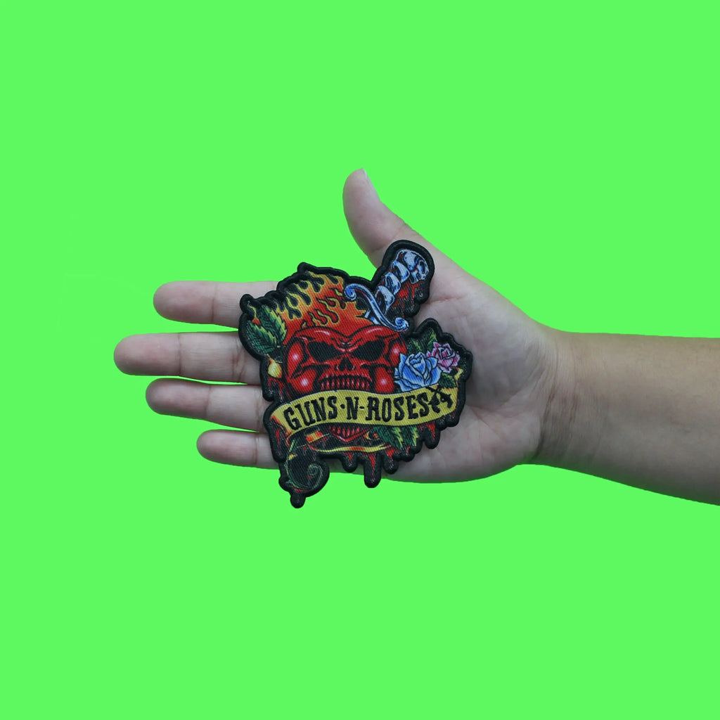 Guns N' Roses Flame Banner Patch Dagger Skull Heart Sublimated Iron On