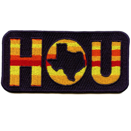 HOU Script Texas Patch State Rainbow Embroidered Iron On