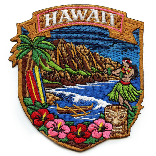 Hawaii Travel Shield Patch Cute Hawaiian Beach Embroidered Iron On