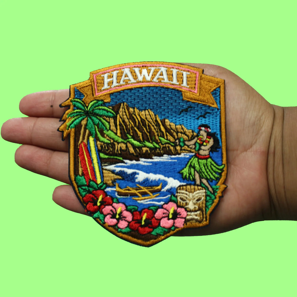 Hawaii Travel Shield Patch Cute Hawaiian Beach Embroidered Iron On