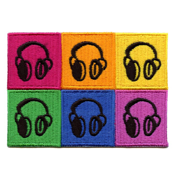 Headphone Color Blocks Patch Retro Music Lover Embroidered Iron On