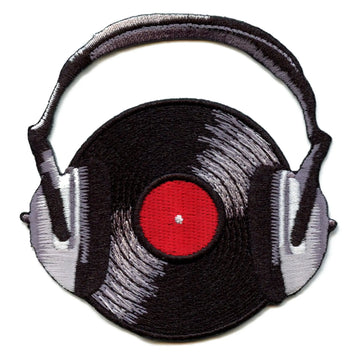 Record w/ Headphones Patch Music Audiophile Embroidered Iron On