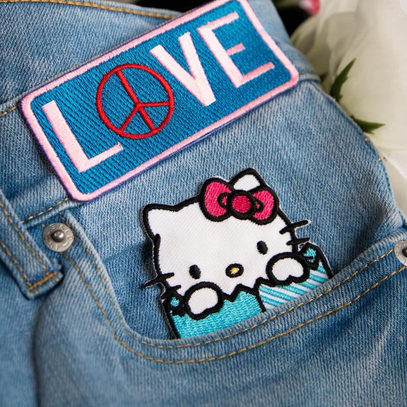 Jean pocket with Love and Hello Kitty Patches
