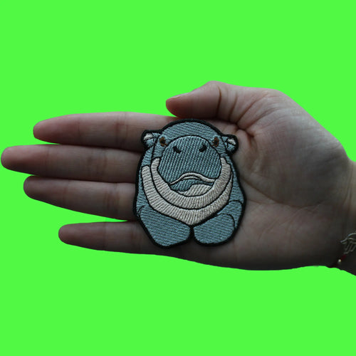 Hippo Front Face Patch African Animal Mammal Embroidered Iron On Patch