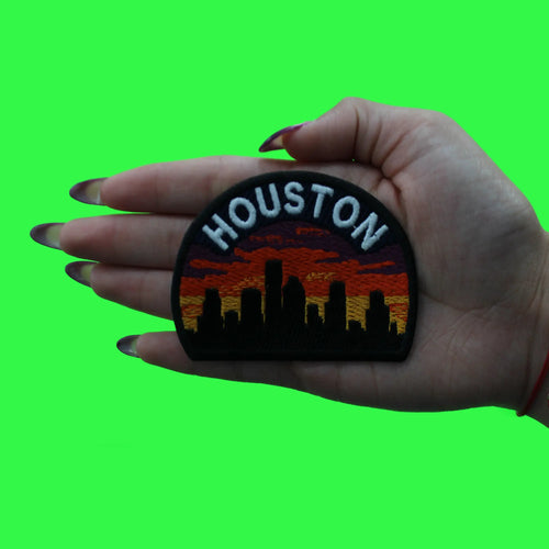 Houston City Skyline Patch Sunset Scenery Downtown Embroidered Iron On