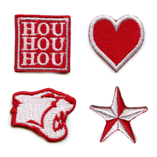 Houston College 4 Pack Mini Set Patch Star Heart Cougar Embroidered Iron On
