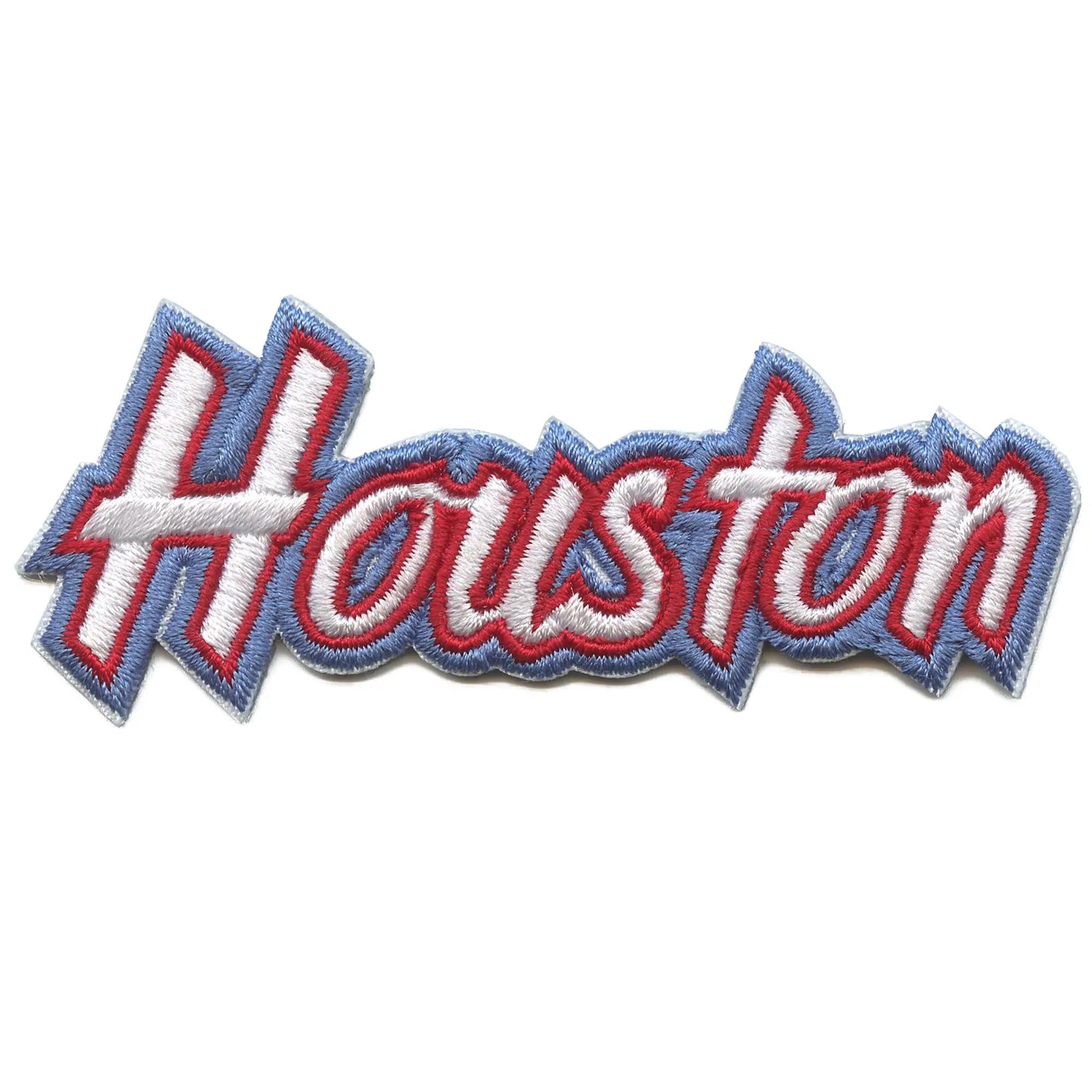 Houston College Script Patch Football Sports Pride Embroidered Iron On-light blue Border