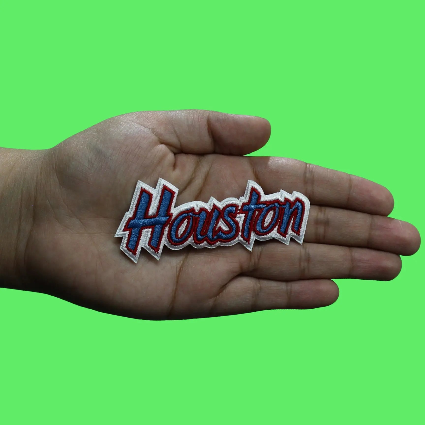 Houston College Script Patch College Pride Embroidered Iron On-White Border