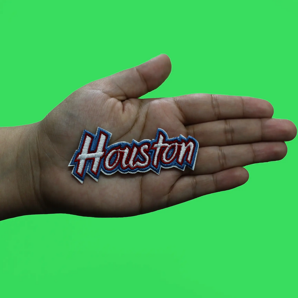 Houston College Script Patch Football Sports Pride Embroidered Iron On-light blue Border