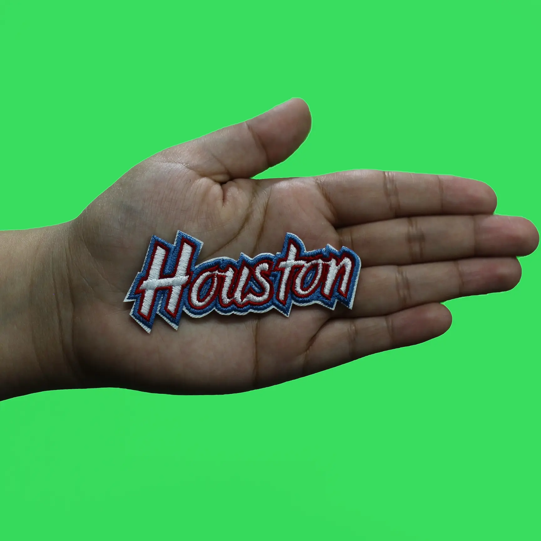 Houston College Script Patch Football Sports Pride Embroidered Iron On-light blue Border