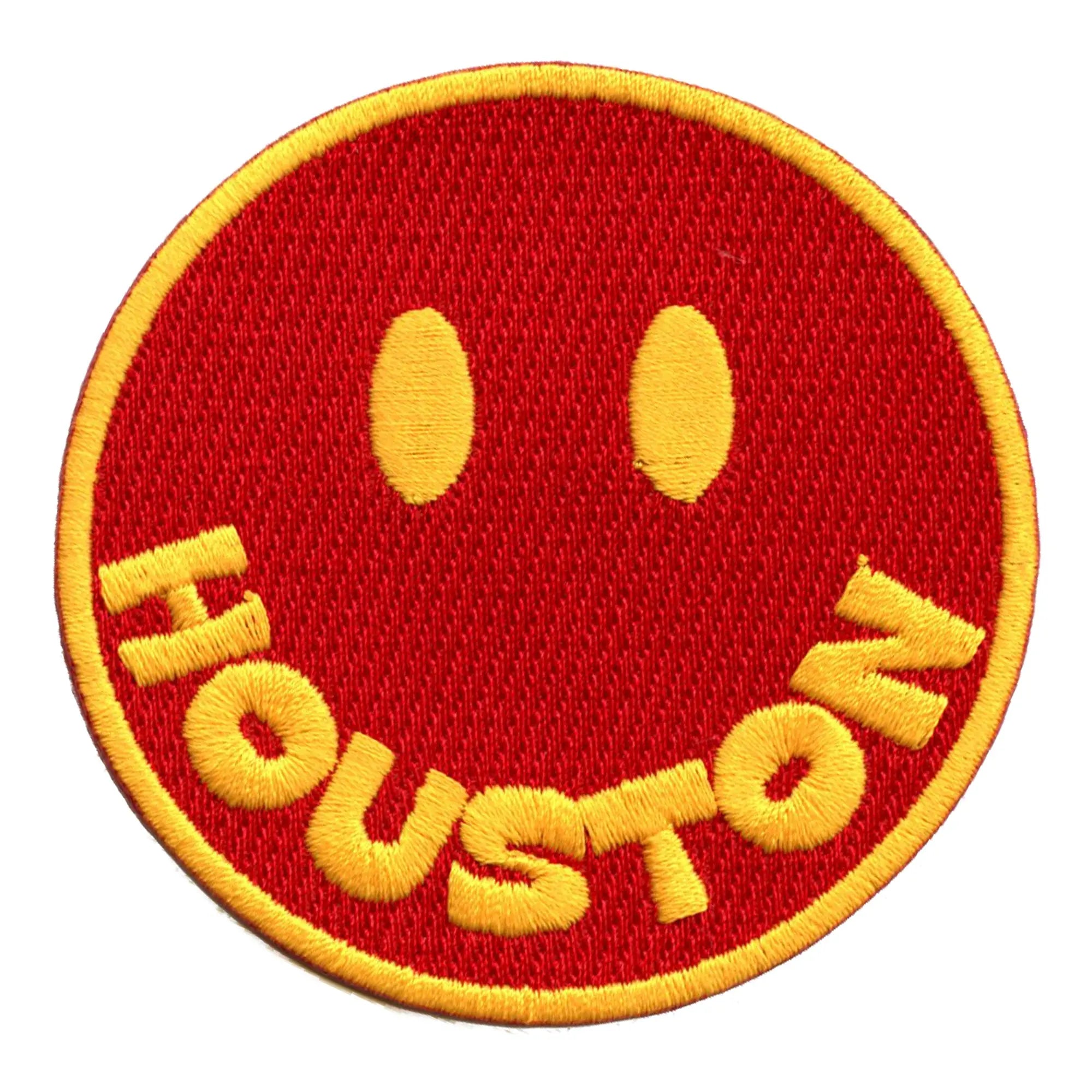 Houston Smiley Face Patch Red/Yellow Embroidered Iron on
