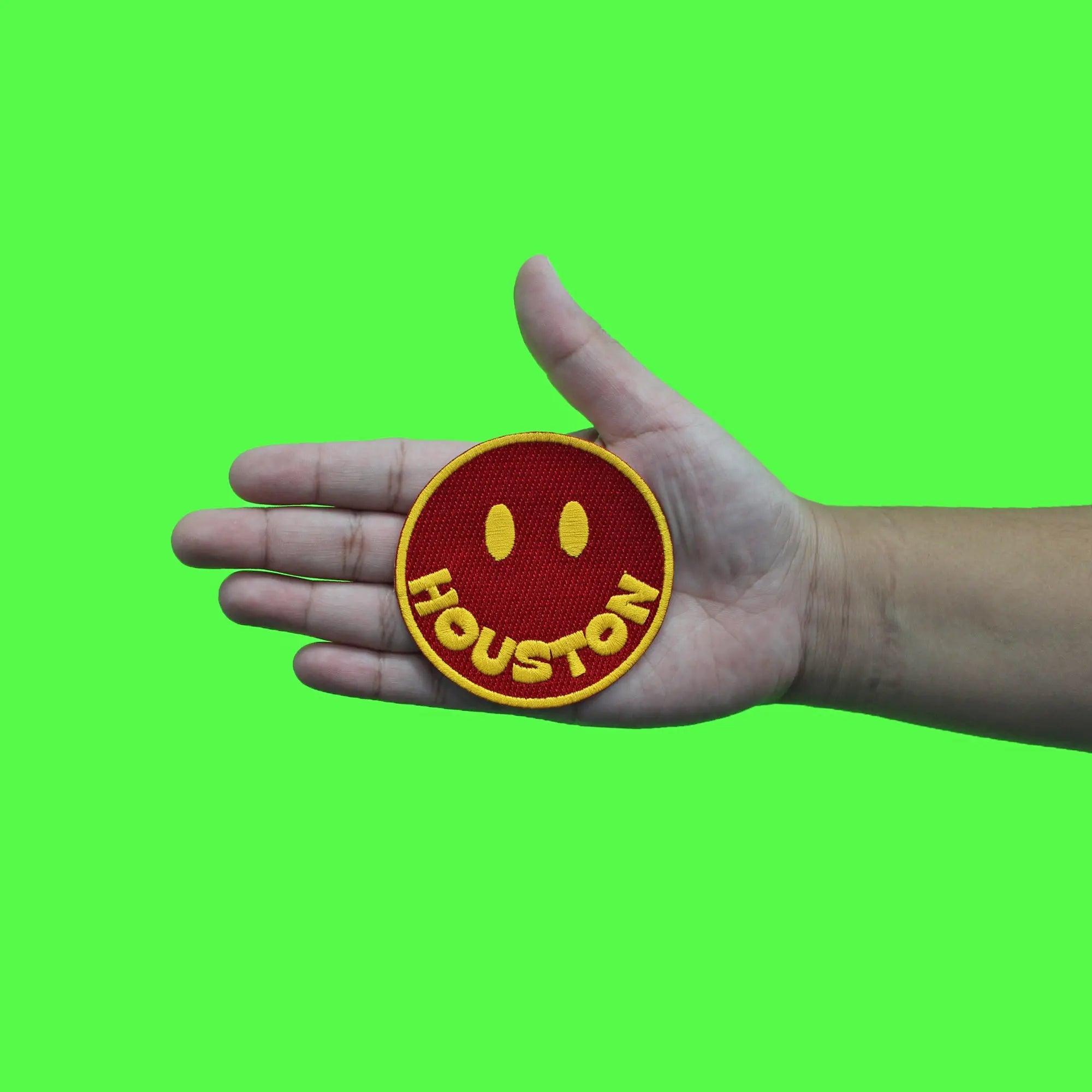 Houston Smiley Face Patch Red/Yellow Embroidered Iron on
