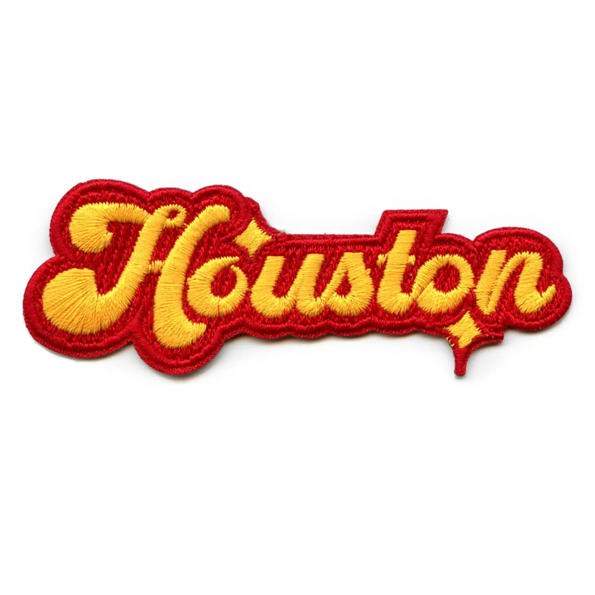 Écusson brodé Houston Sparkle Script rouge jaune Basketball Sports Iron On