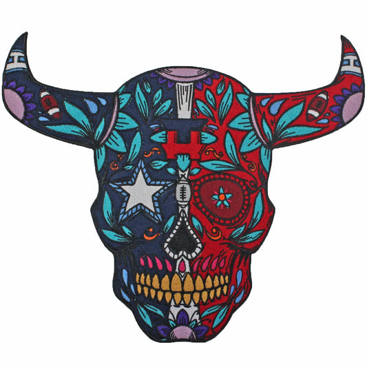 Texas Bull Sugar Skull Patch Large Houston Football Horns Iron On Embroidered