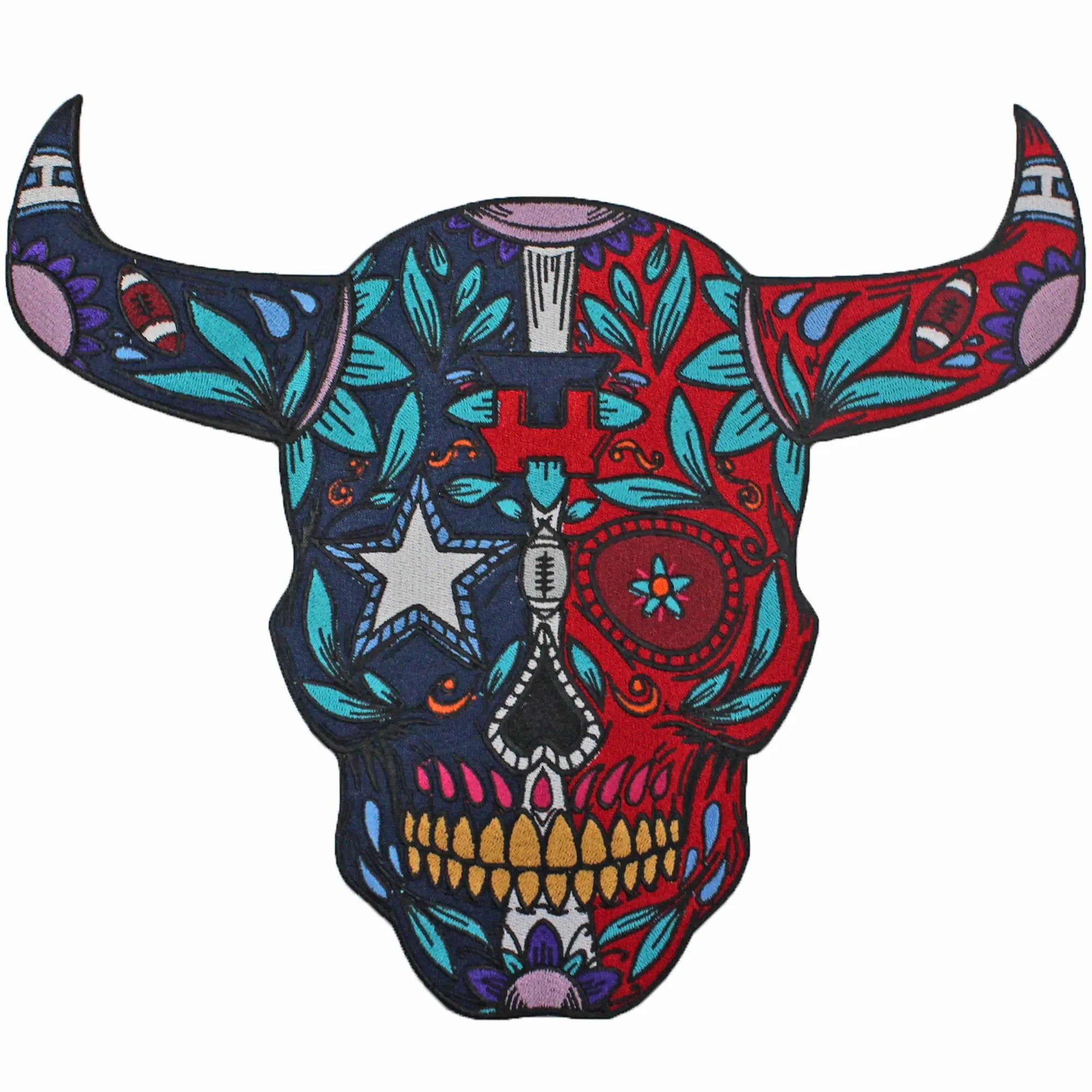 Patch crâne de taureau du Texas, grandes cornes de football de Houston, thermocollant et brodé