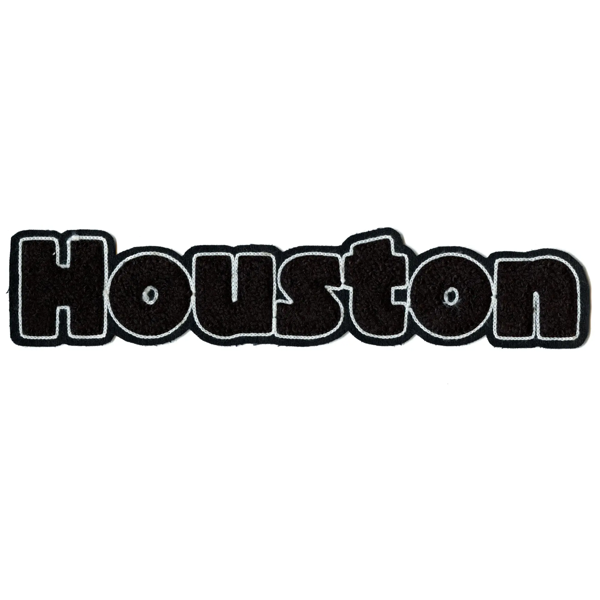 Patch Houston Texas Script noir sur chenille noire à coudre