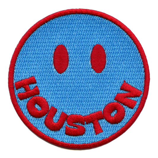 Houston Smiley Face Patch Blue/Red Emoji Embroidered Iron on