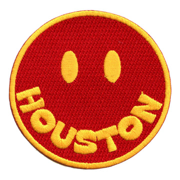 Houston Smiley Face Patch Red/Yellow Emoji Embroidered Iron on