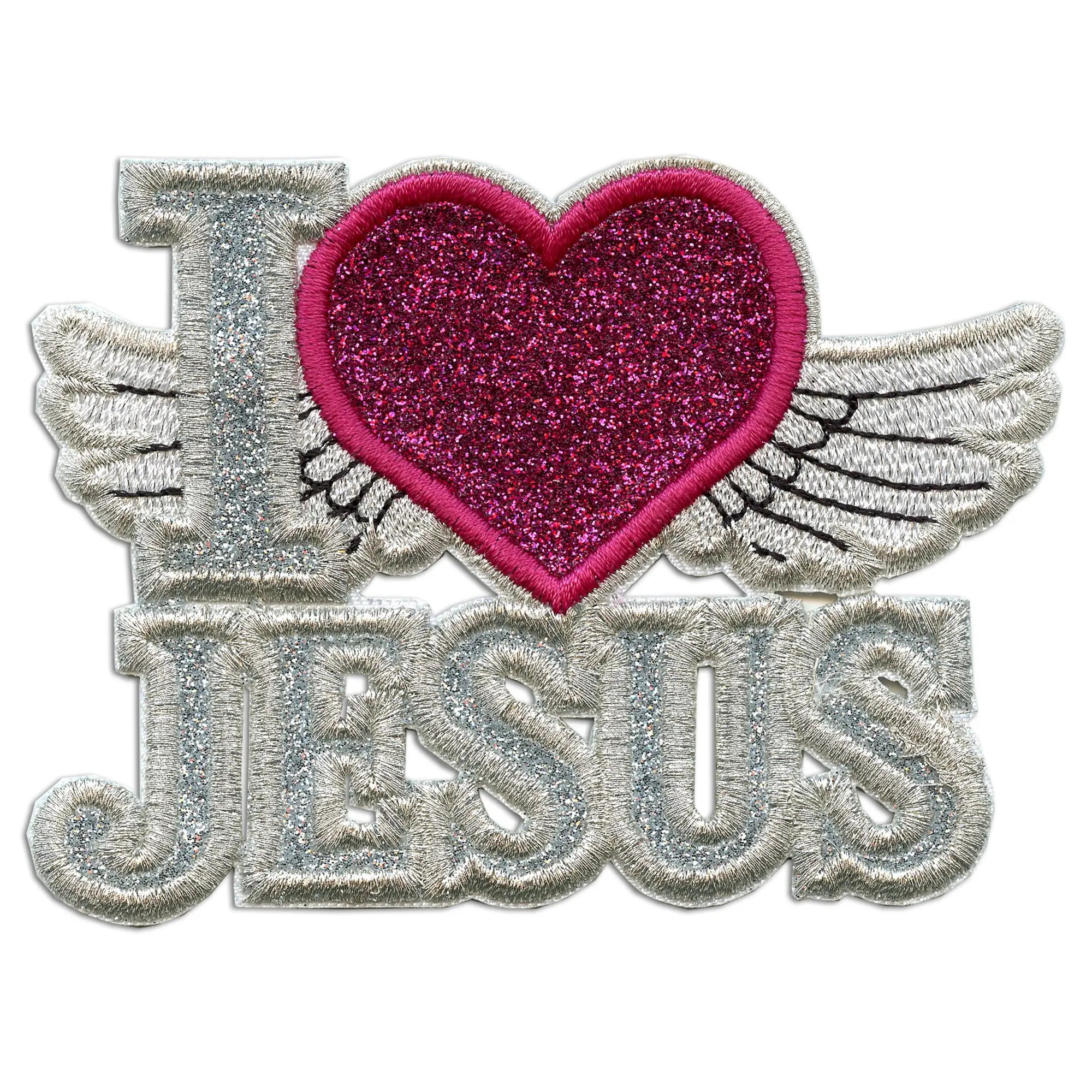I Love Jesus Patch Religious Christian Glitter Applique Embroidered Iron On