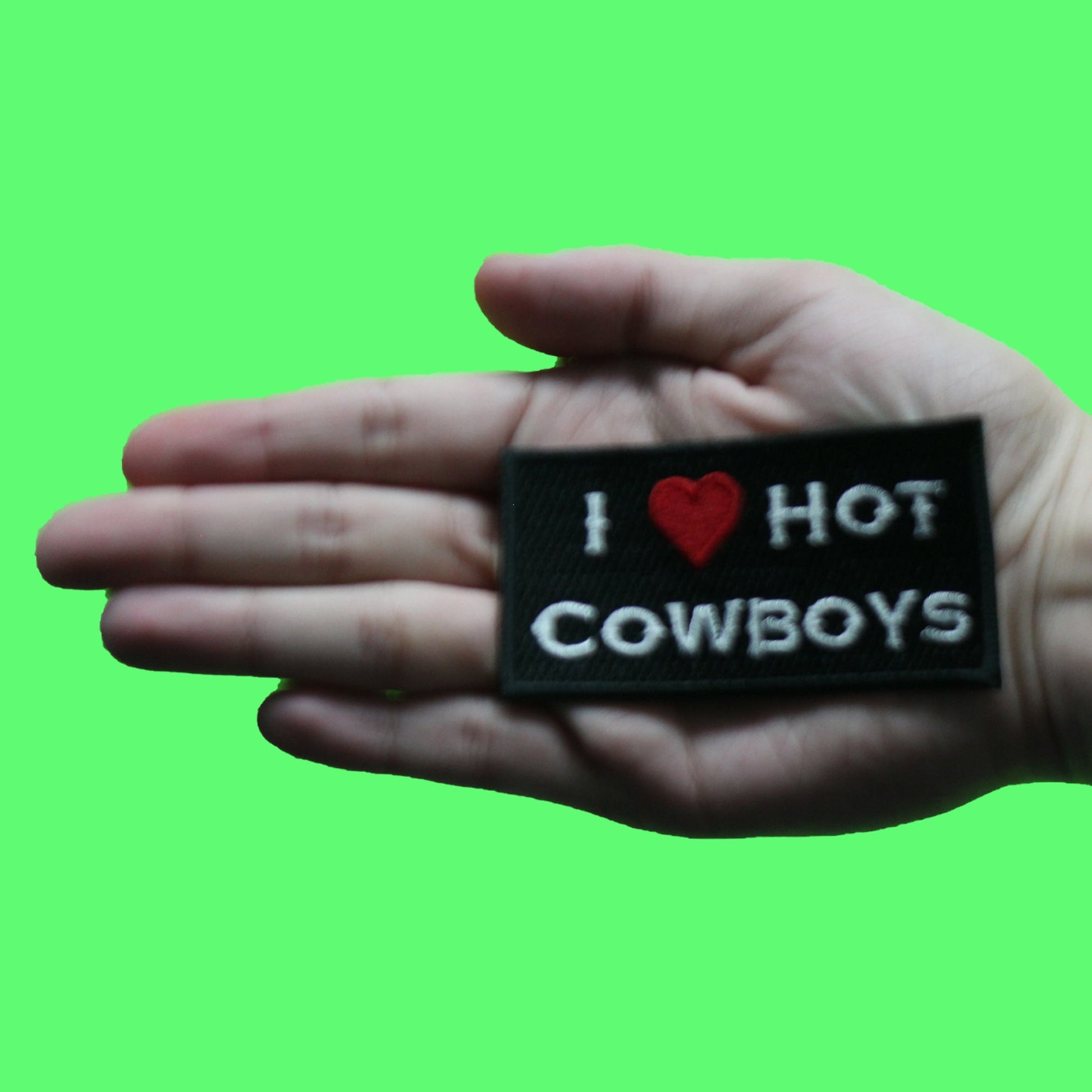 I Love Hot Cowboys Patch Western Country Script Embroidered Iron On