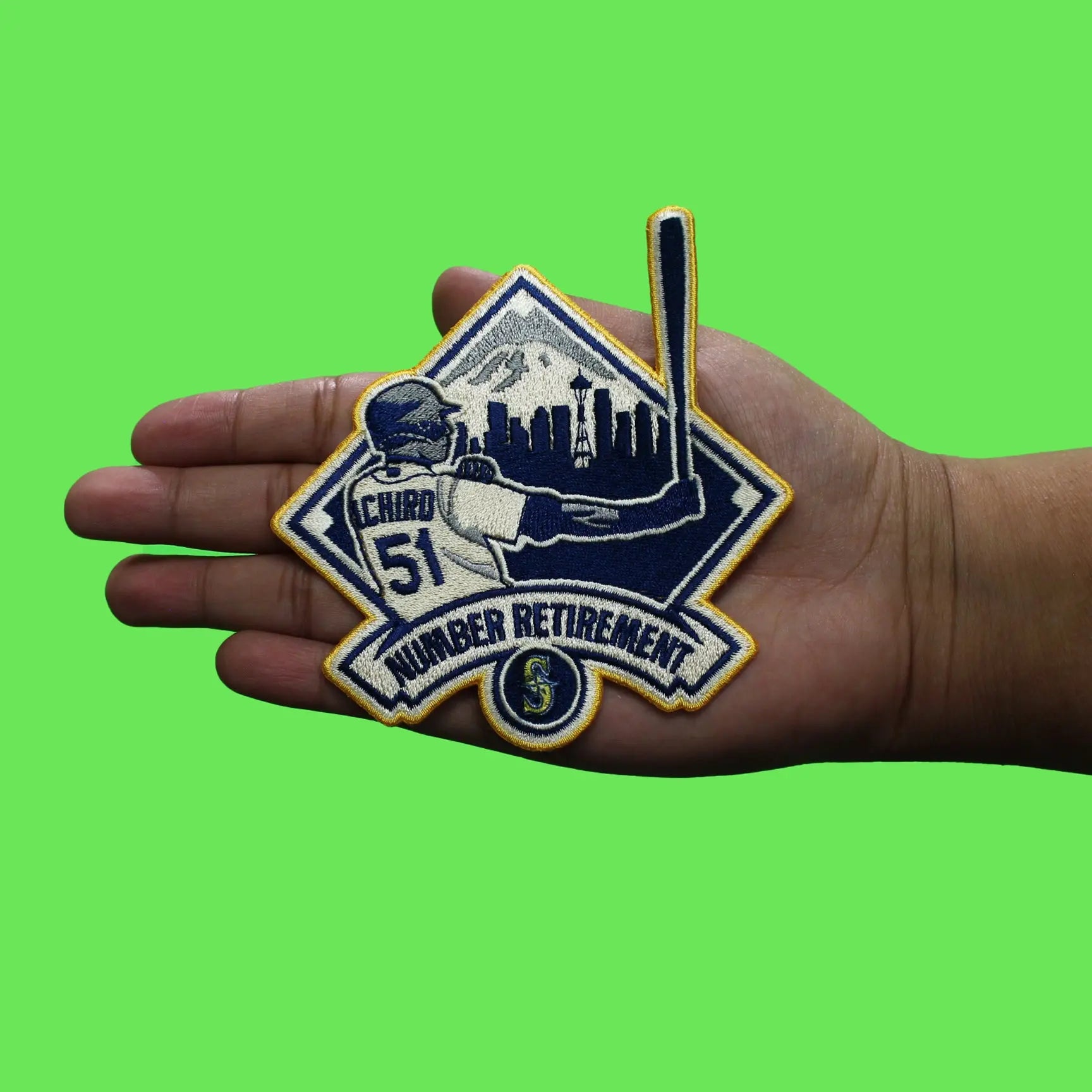 Ichiro Hall of Fame Number Retirement Game Hat Jersey Patch Embroidered (GOLD)