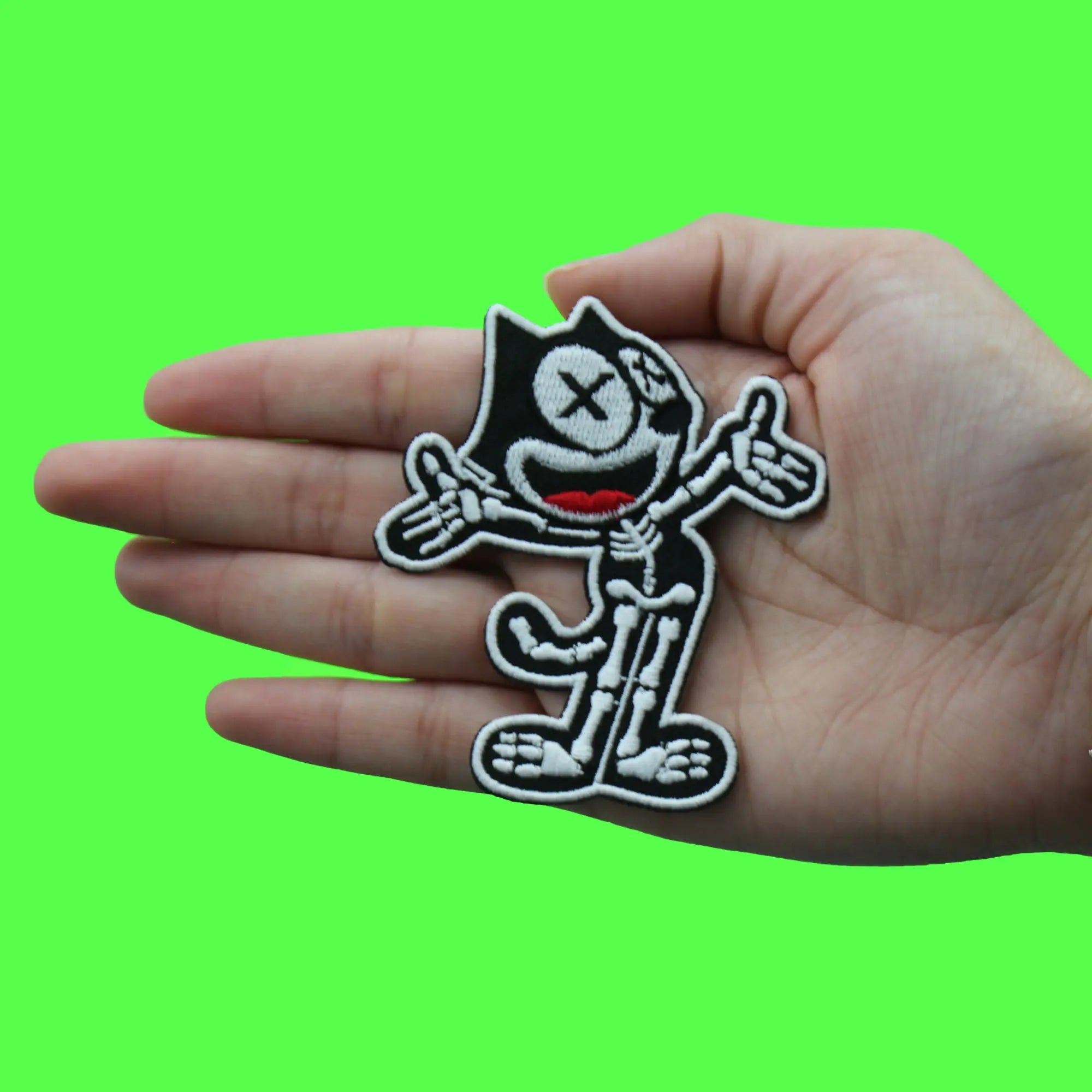 Iconic Kids Cartoon Patch X-ray Smiling Black Cat Embroidered Iron On