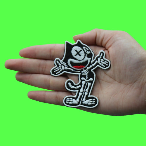 Iconic Kids Cartoon Patch X-ray Smiling Black Cat Embroidered Iron On