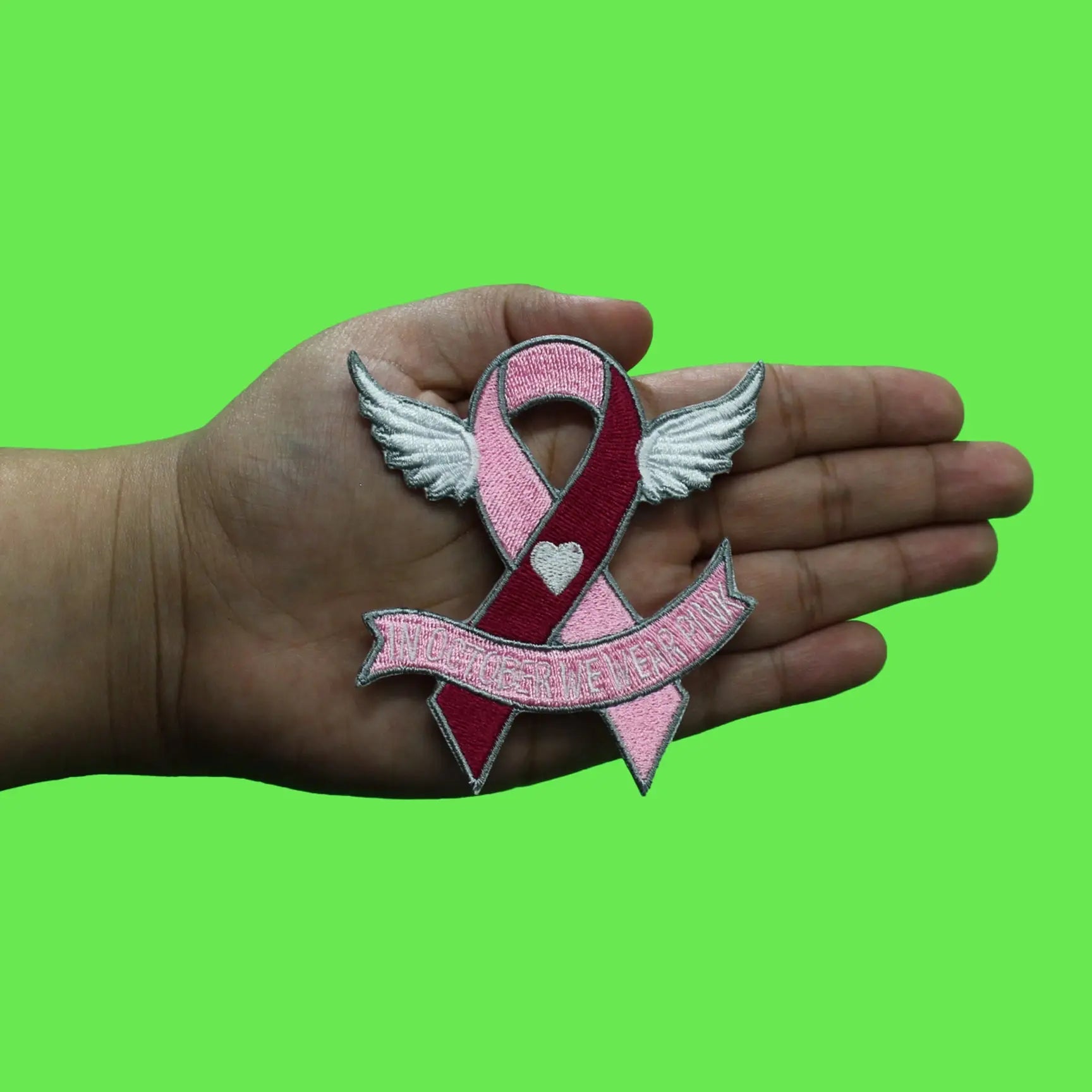 In October We Wear Pink Patch Breast Cancer Ribbon Embroidered Iron On