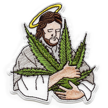 Jesus Bud Marijuana Leaf Patch Stoner Happy Embroidered Iron On Patch