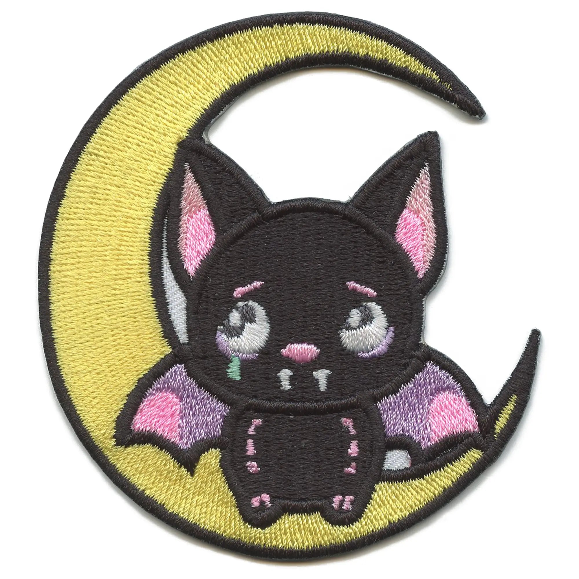 Kawaii Sad Bat Patch Cutesy Adorable Moon Embroidered Iron On